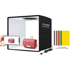 VEDO Estúdio Caixa Fotográfica com Anel LED e 12 Cores de Fundo - Luz Ajustável e Tenda para Fotografia Profissional