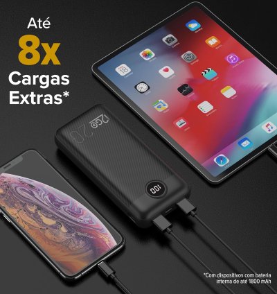 I2GO Power Bank 20000mAh Ultra Rápido - Carregador Portátil com Power Delivery 20W, 2 USB e 1 USB-C, Preto