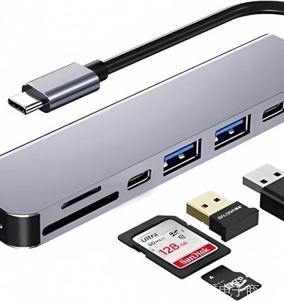 Adaptador Hub 7 em 1 Tipo C USB 3.0 com Saída HDMI 4K a 60Hz e Fonte de Alimentação