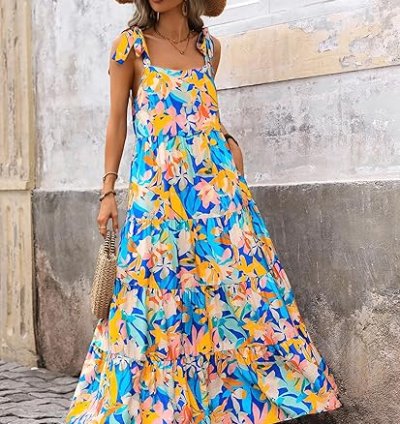Vestido Feminino PRETTYGARDEN - Floral, Sem Mangas, Maxi, Alças Finas, Casual para o Verão - De: R$489,94 - R$536,10