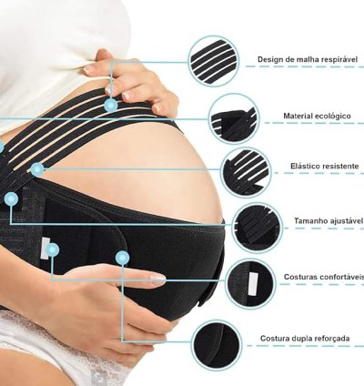 Cinta Faixa Gestante | Sustentação para Barriga e Apoio para Costas (Preto, GGG)