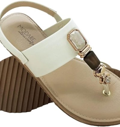 Sandália de Dedo Rasteira Feminina Modare Ultraconforto com Pedrarias - 7141 120 Creme - De: R$109,00 - R$165,99
